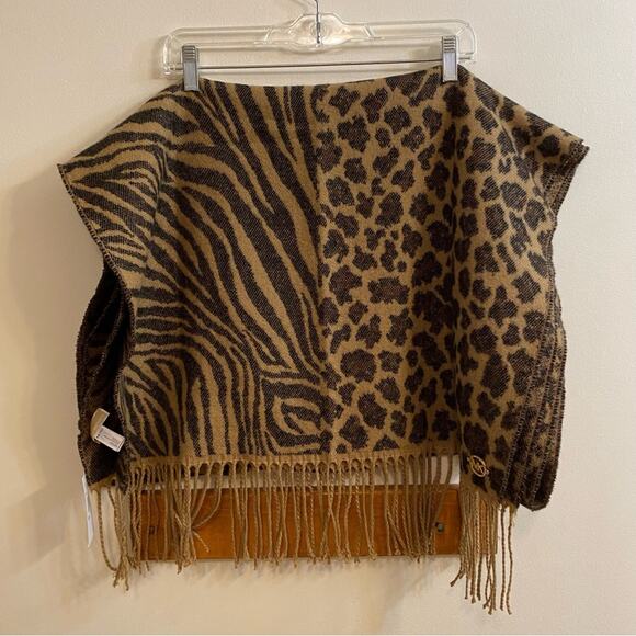 Michael Michael Kors Animal Print Leopard Brown Fringed Scarf NWT - Picture 6 of 14